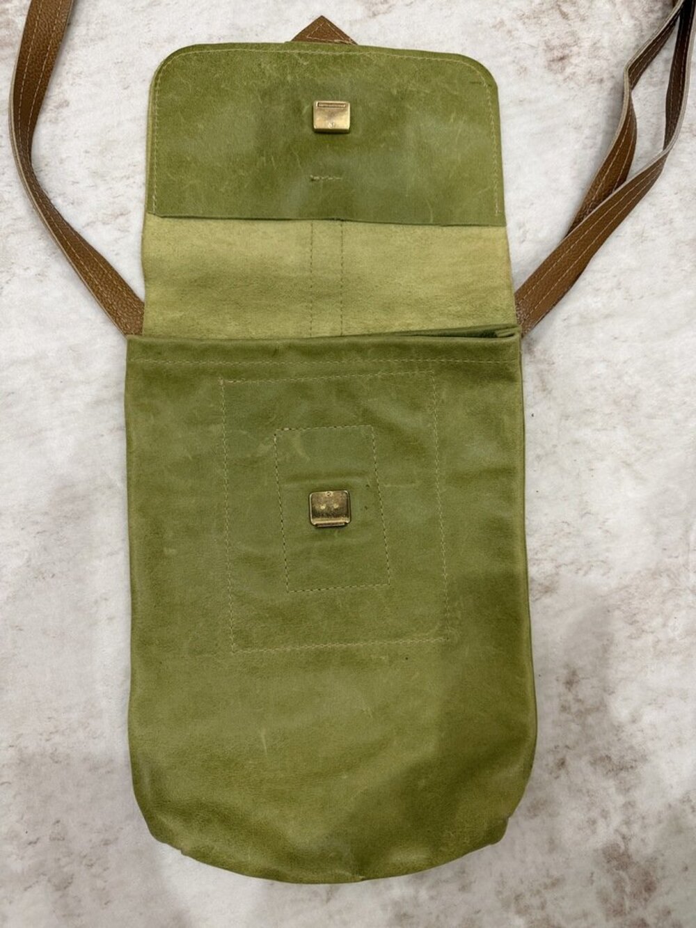 Vintage Olive Green Leather Crossbody Satchel Bag - Picture 2 of 6